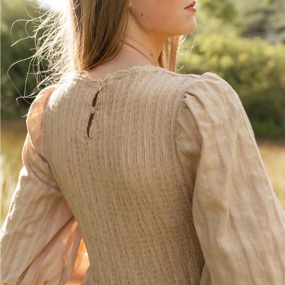 NWT Esme Smocked Modest Midi Dress with Pockets - Tan - Picture 8 of 9